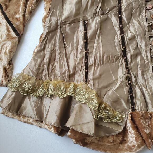 Pretty Angel Top Womens Large Gold Velvet Beaded Lace Fairy Whimsy Steam Punk - Picture 3 of 11